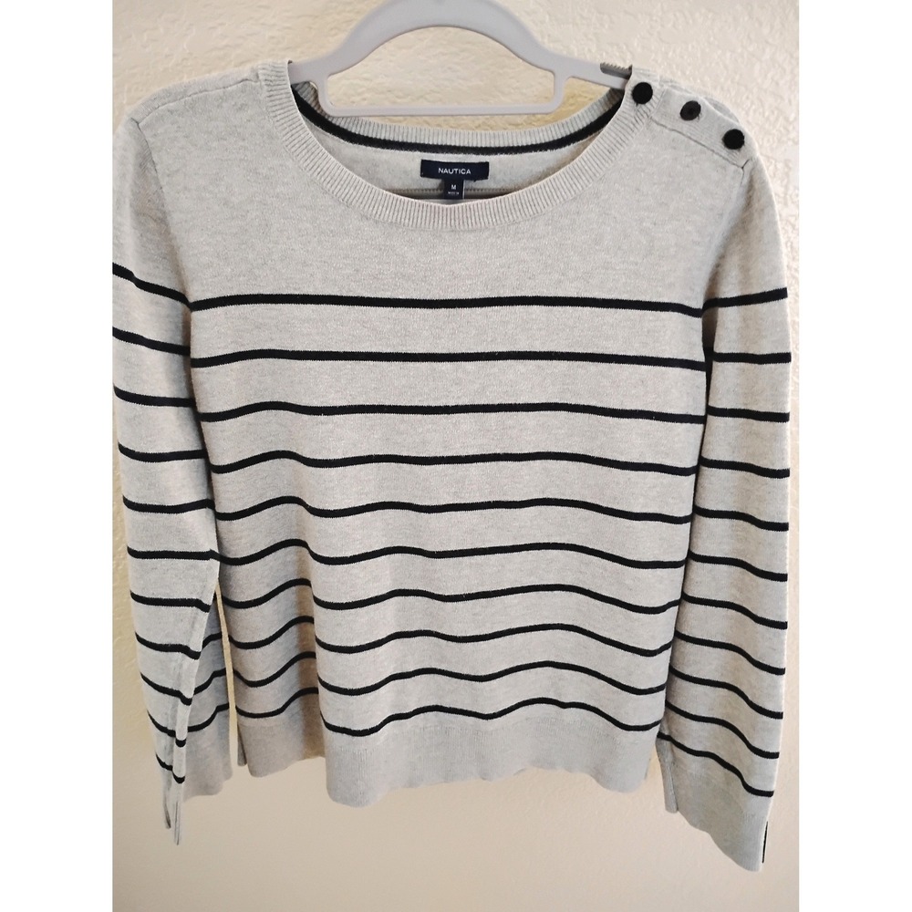 🩵Nautica Striped Crewneck Sweater Casual Preppy Coastal Minimalist Chic Cotton